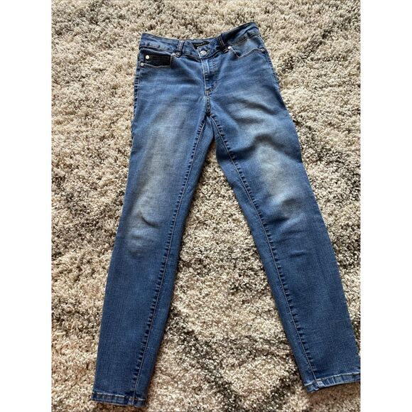 Tahari Jeans Womens 4 Blue Kelly Classic Skinny Mid Rise Dark Wash Denim Stretch - Picture 1 of 7